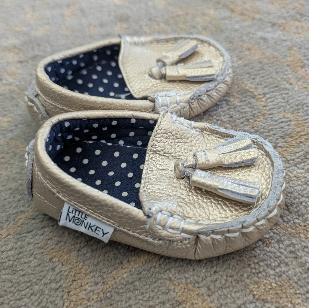 Little Monkey Gold Baby Moccasins Sz 1